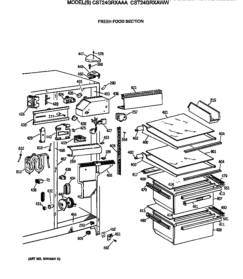 Hotpoint CST24GRXAWW fresh food section diagram
