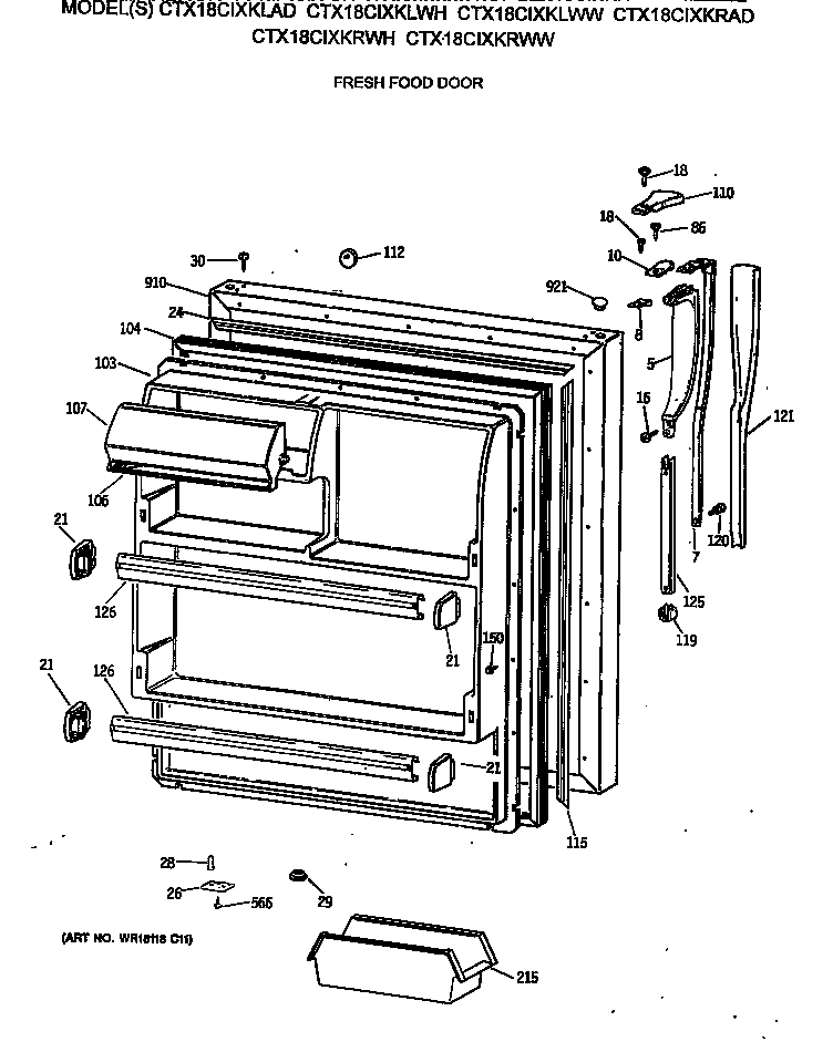 Hotpoint CTX18CIXKLAD fresh food door diagram