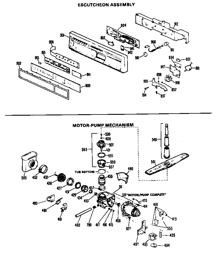 Hotpoint HDA2000G01 escutcheon assembly diagram