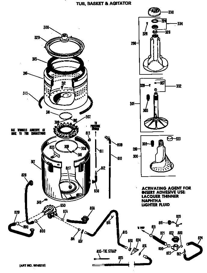 Hotpoint WLW4700BNL tub, basket & agitator diagram