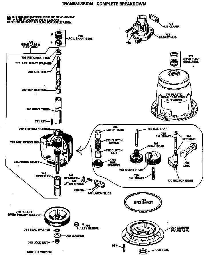 Hotpoint WLW4700BNL transmission - complete breakdown diagram