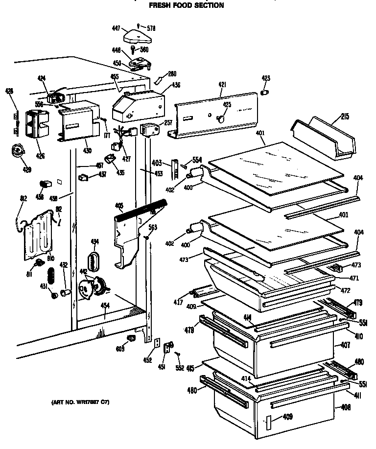 Hotpoint CSC27HRAWH fresh food section diagram