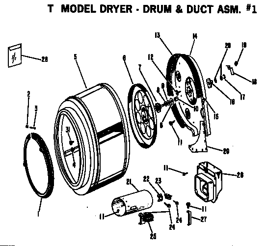 Hotpoint DLL2884TA drum & duct asm. #1 diagram