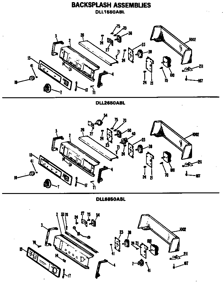 Hotpoint DLL2650ABL backsplash assemblies diagram