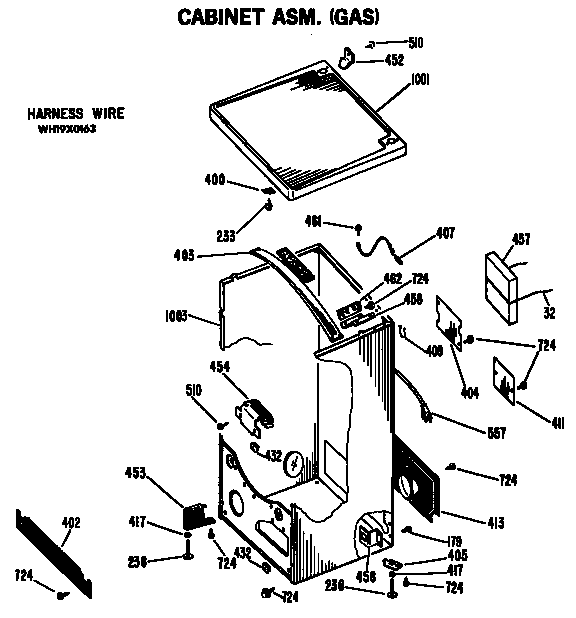 Hotpoint DLL2650ABL cabinet asm. (gas) diagram