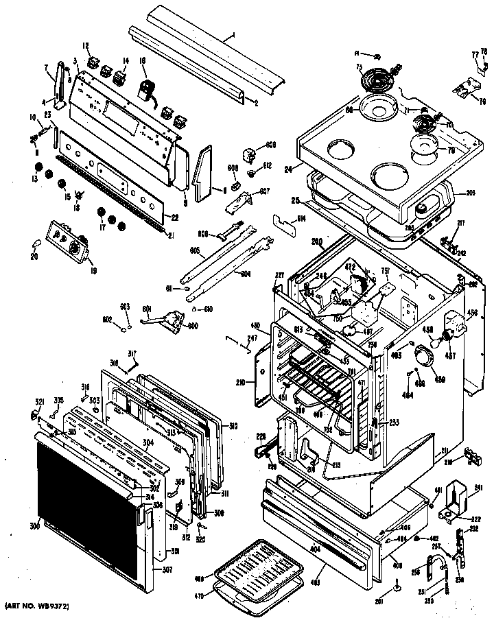 Hotpoint RB735G*A3 range assembly diagram