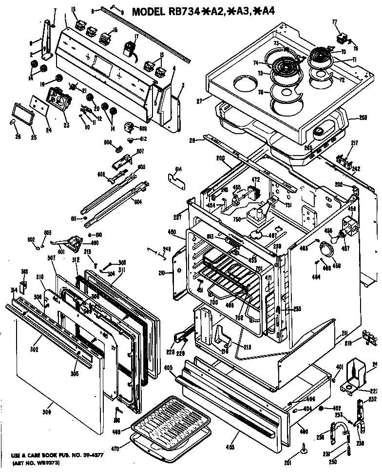 Hotpoint RB734*A3 range assembly diagram
