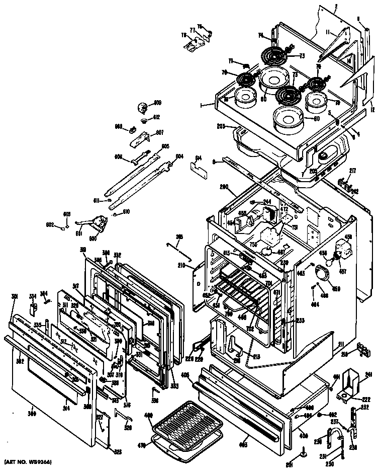 Hotpoint RH758*V9 range assembly diagram