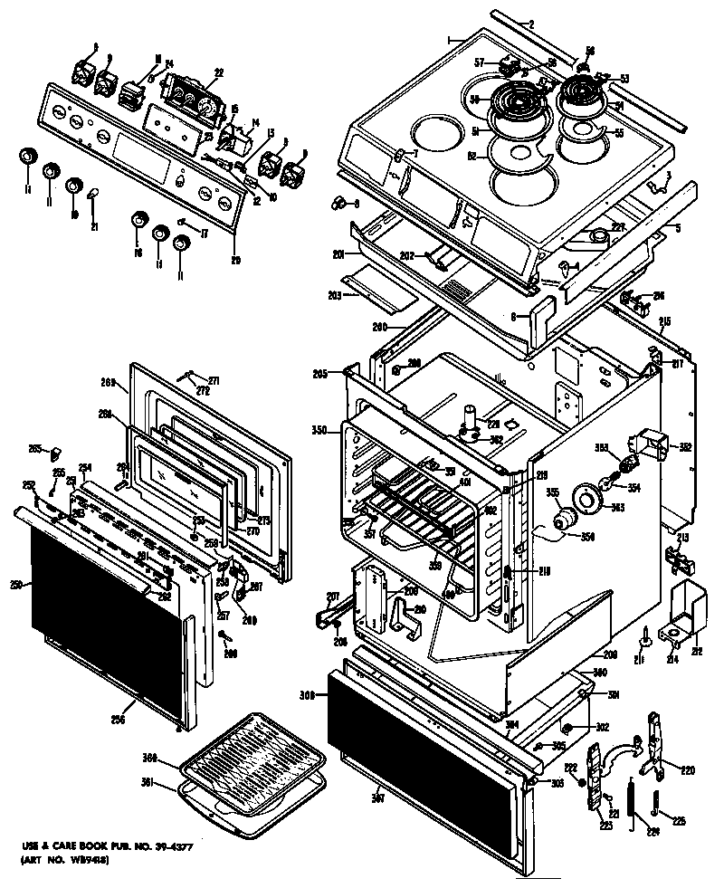 Hotpoint RS47G*03 cooktop/main body/door/controls diagram