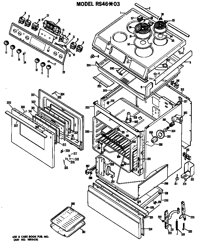Hotpoint RS46*03 cooktop/main body/door/controls diagram