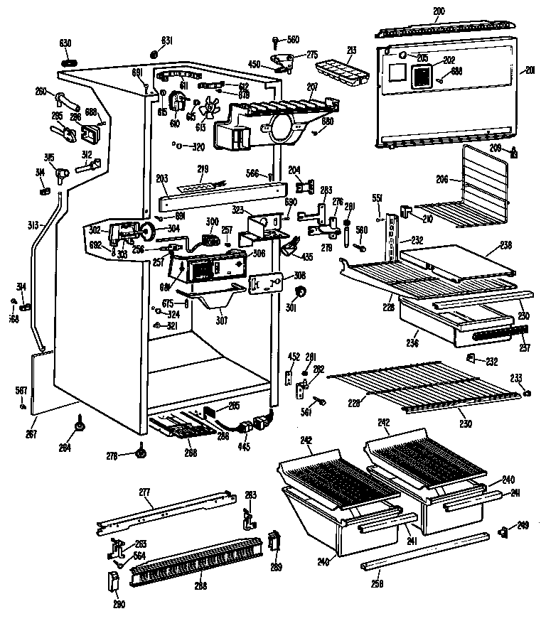 Hotpoint CTF17PBCR cabinet and shelves diagram