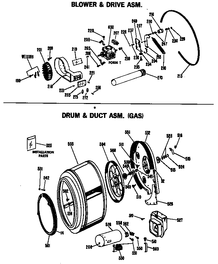 Hotpoint DLL2880BAC drum & duct asm. (gas) diagram