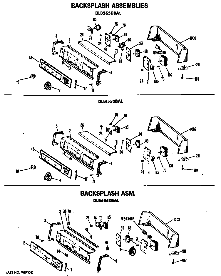 Hotpoint DLB2650BAL backsplash assemblies diagram