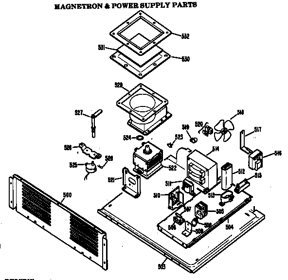 Hotpoint RB942G*02 magnetron & power supply parts diagram
