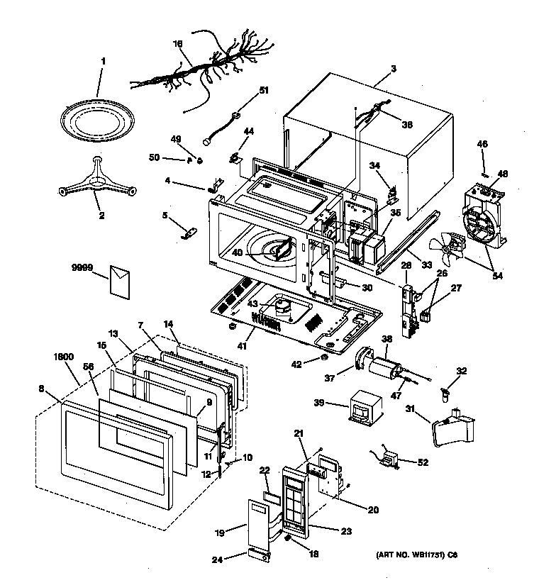 GE JE1660WA03 oven assembly diagram
