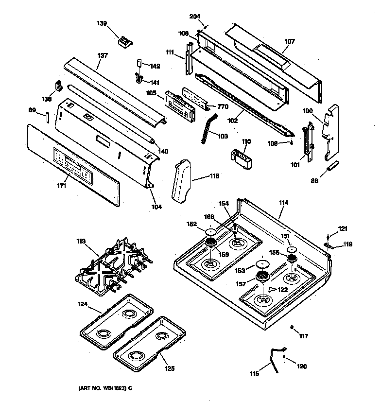 GE JGBP90MEA1BC control panel & cooktop diagram