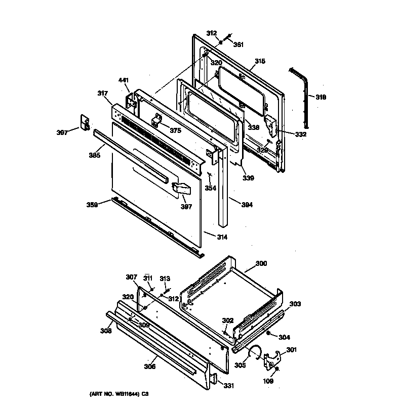 GE LGB146BEA2WH door & drawer parts diagram