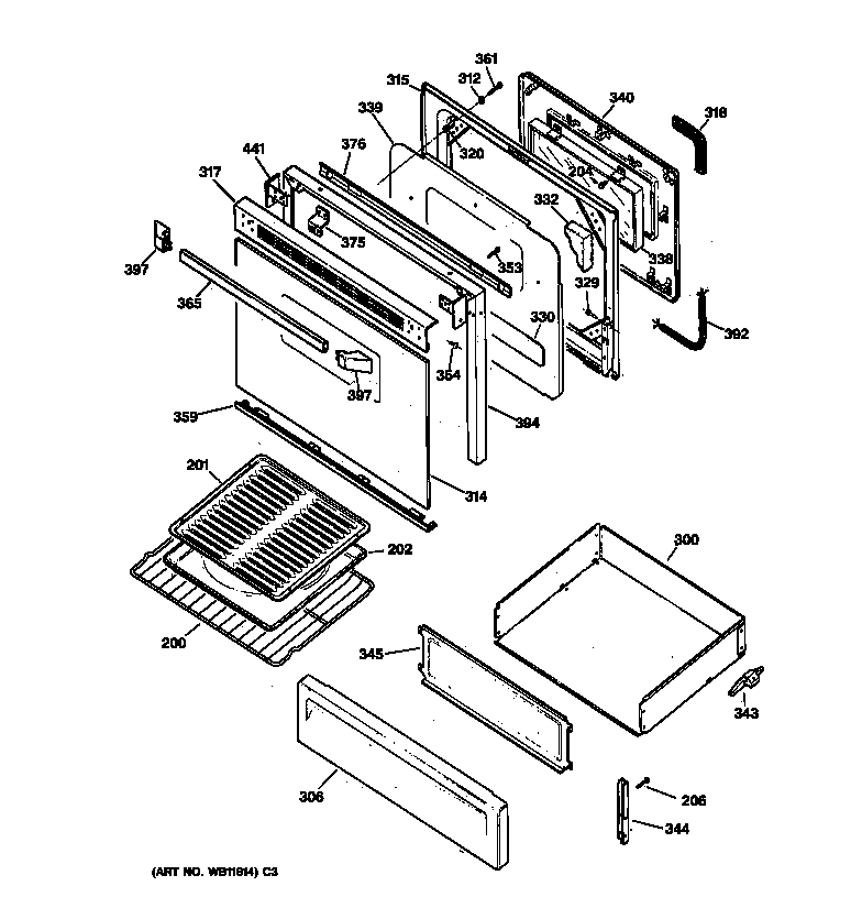 GE LGB356BEA2AD door & drawer parts diagram
