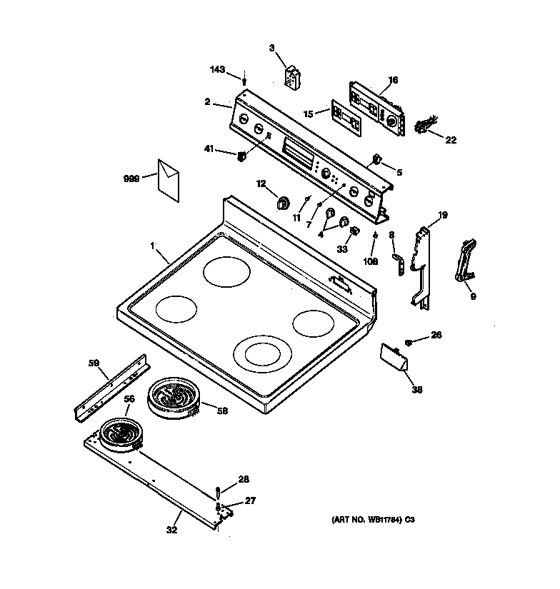 GE JBP78BY5 control panel & cooktop diagram