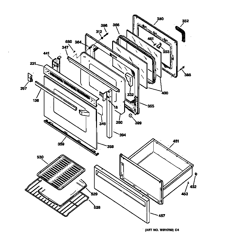 GE JBP78BY5 door & drawer parts diagram