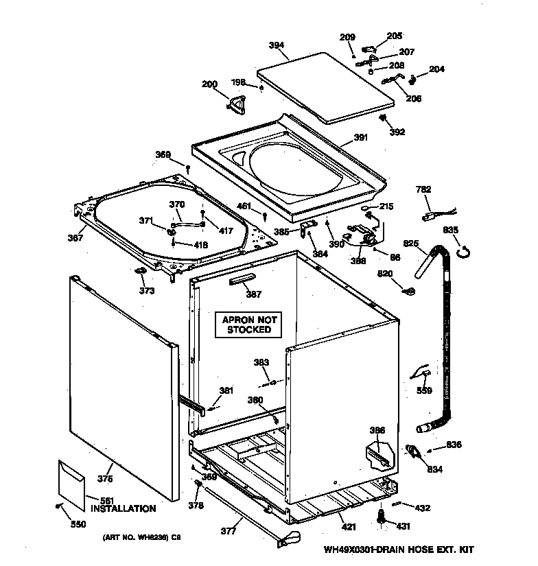 Hotpoint VWSR3110W0WW cabinet, cover & front panel diagram