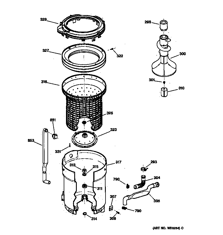 Hotpoint VWSR3110W0WW tub, basket & agitator diagram