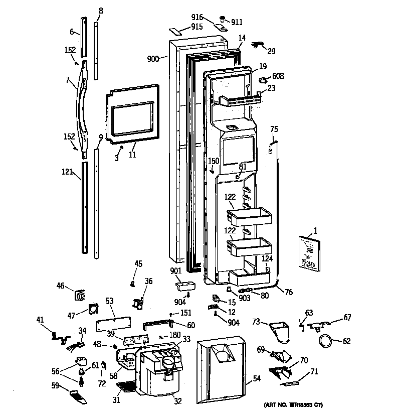 GE MSK28DRBBAA freezer door diagram