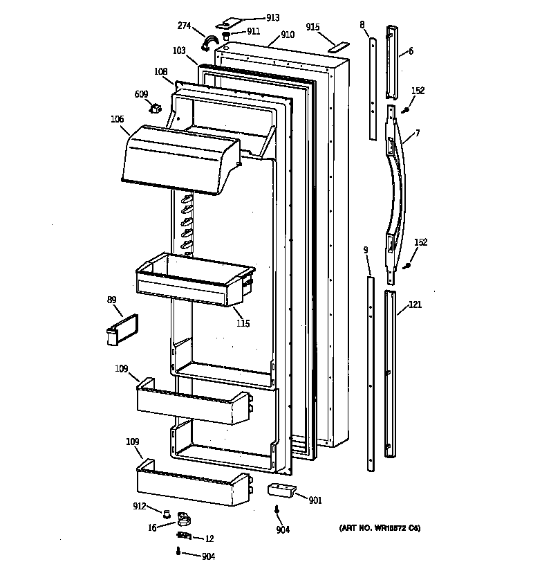 GE MSK28DRBBAA fresh food door diagram