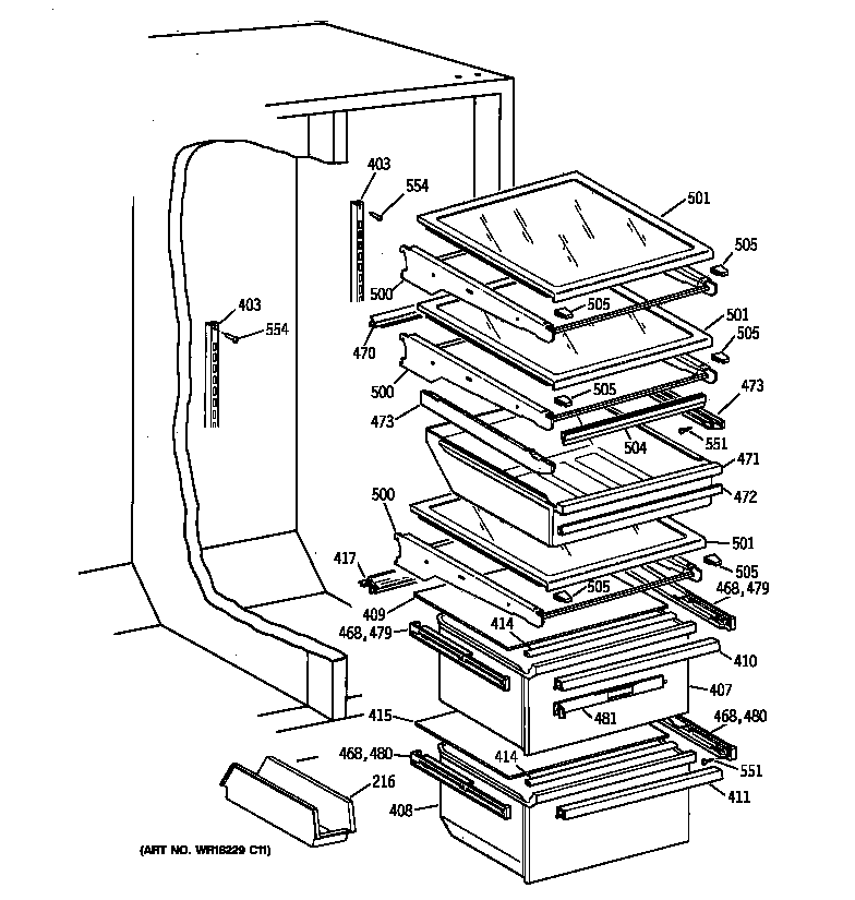 GE MSK28DRBBAA fresh food section diagram