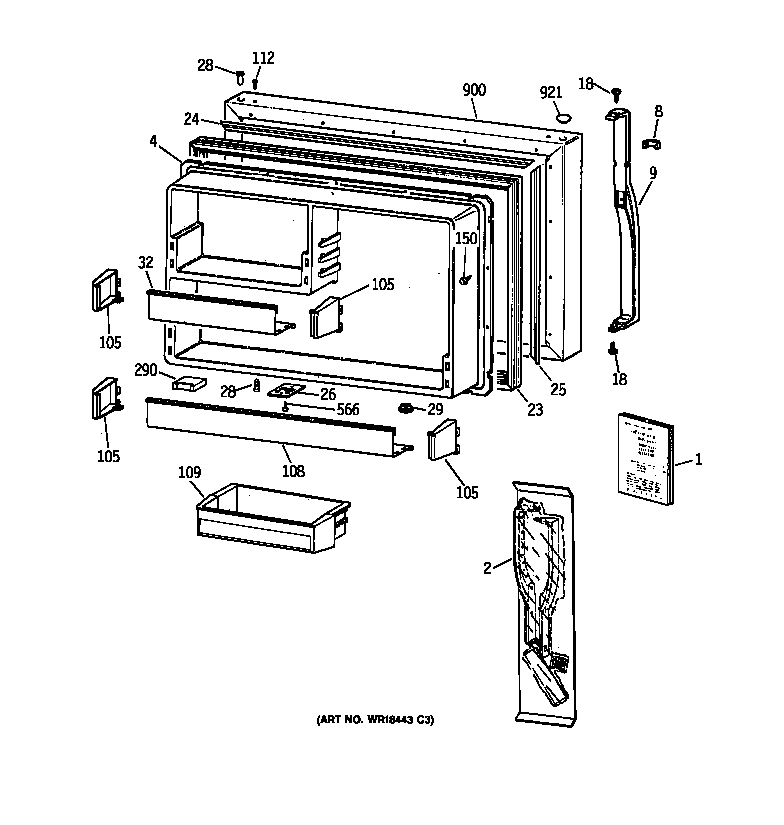 Kenmore 36378567896 freezer door diagram