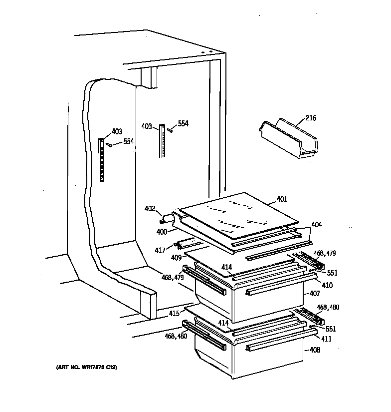 GE TFX20JABCWW fresh food section diagram