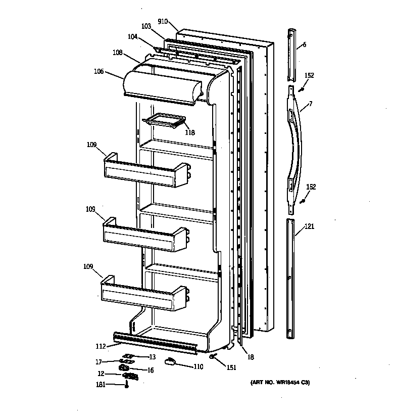 GE TFX20SABCWW fresh food door diagram
