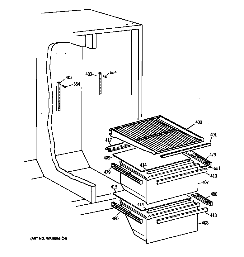 GE TFX20SABCWW fresh food section diagram