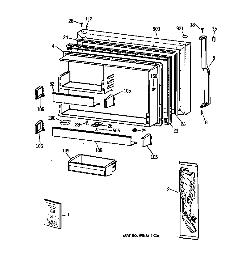 GE TBX19ZABRRAA freezer door diagram