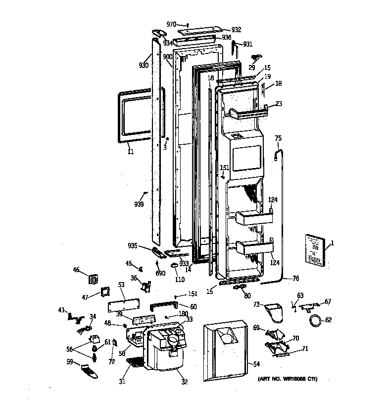 GE TPG21BRBCBB freezer door diagram