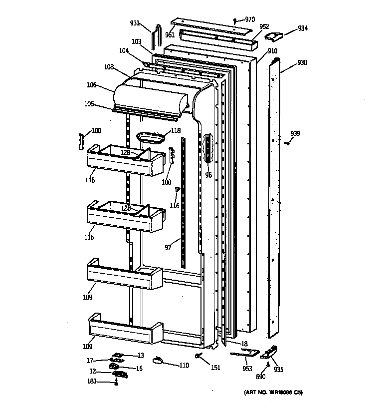 GE TPG21BRBCBB fresh food door diagram