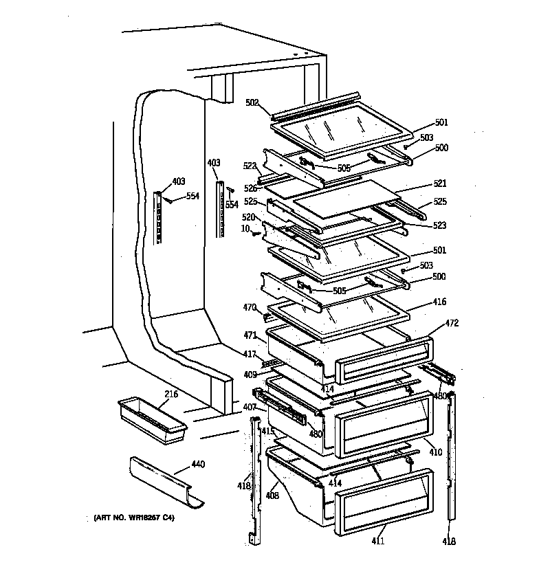 GE TPG21BRBCBB fresh food shelves diagram