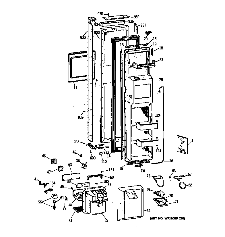 GE TPX21BRBCBB freezer door diagram