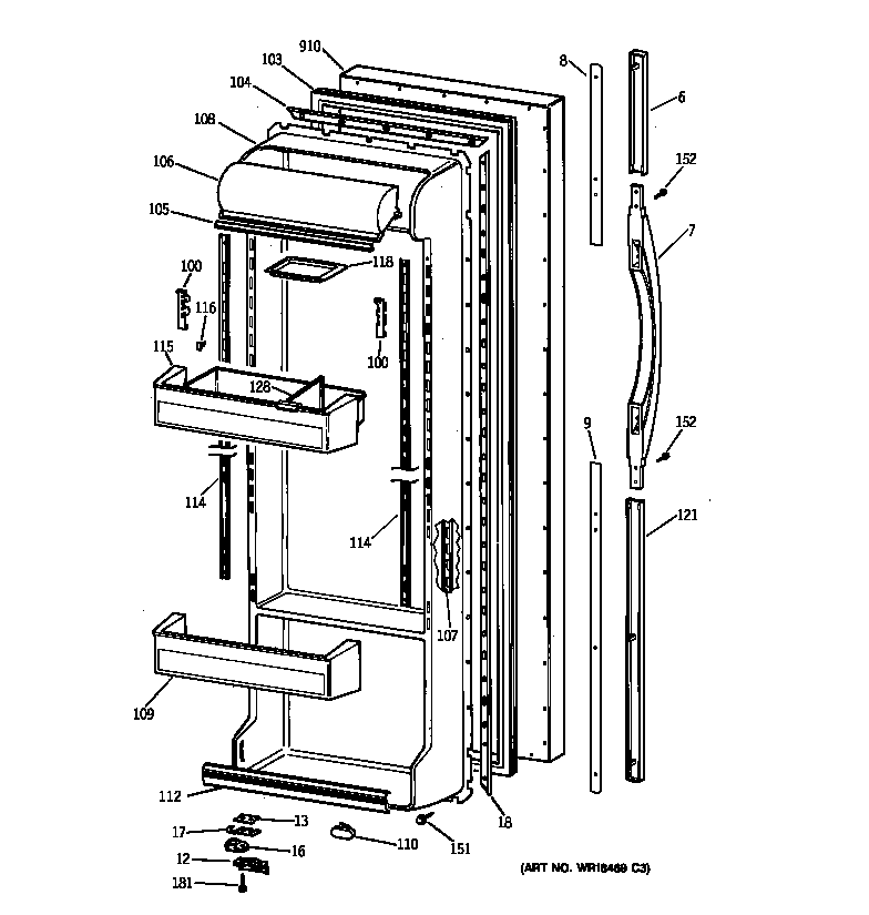 GE TFX22CRBCAA fresh food door diagram