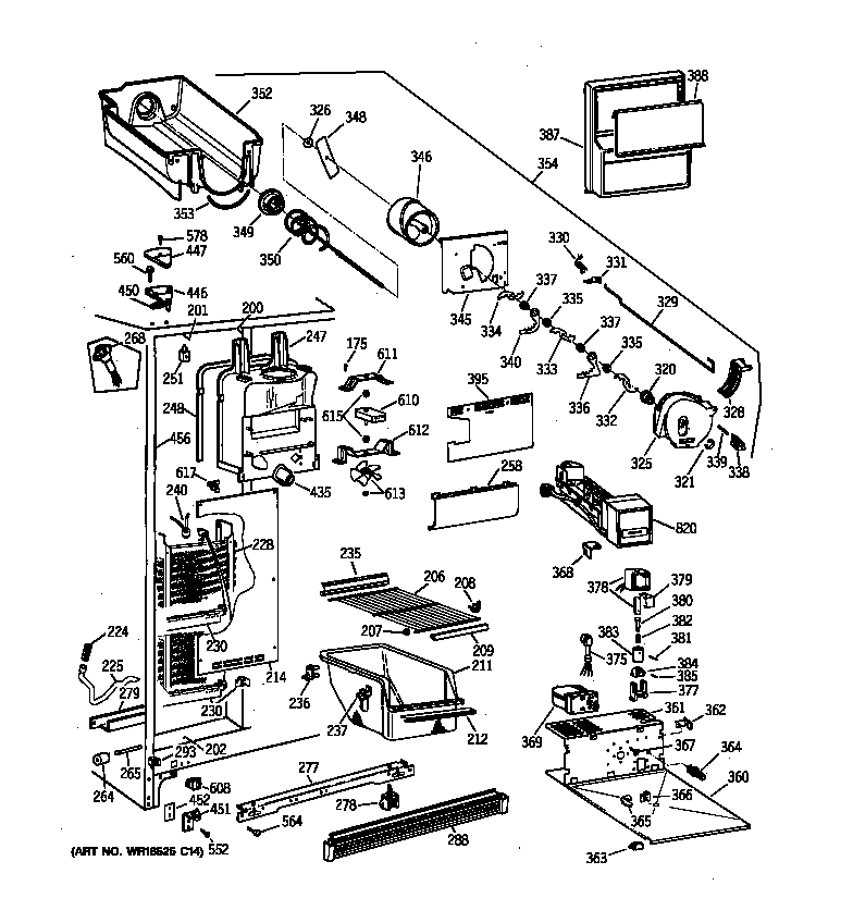 GE TFX22CRBCAA freezer section diagram