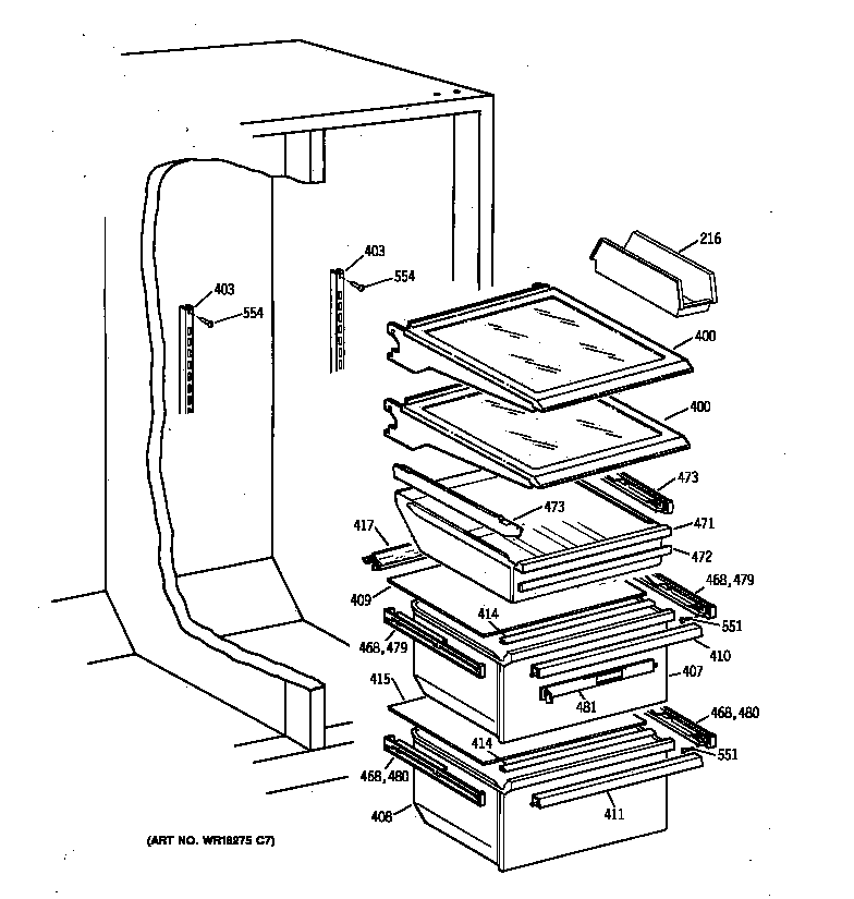 GE TFX22CRBCAA fresh food section diagram