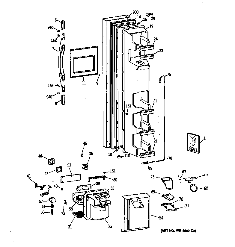 GE TFX22GRBCWW freezer door diagram