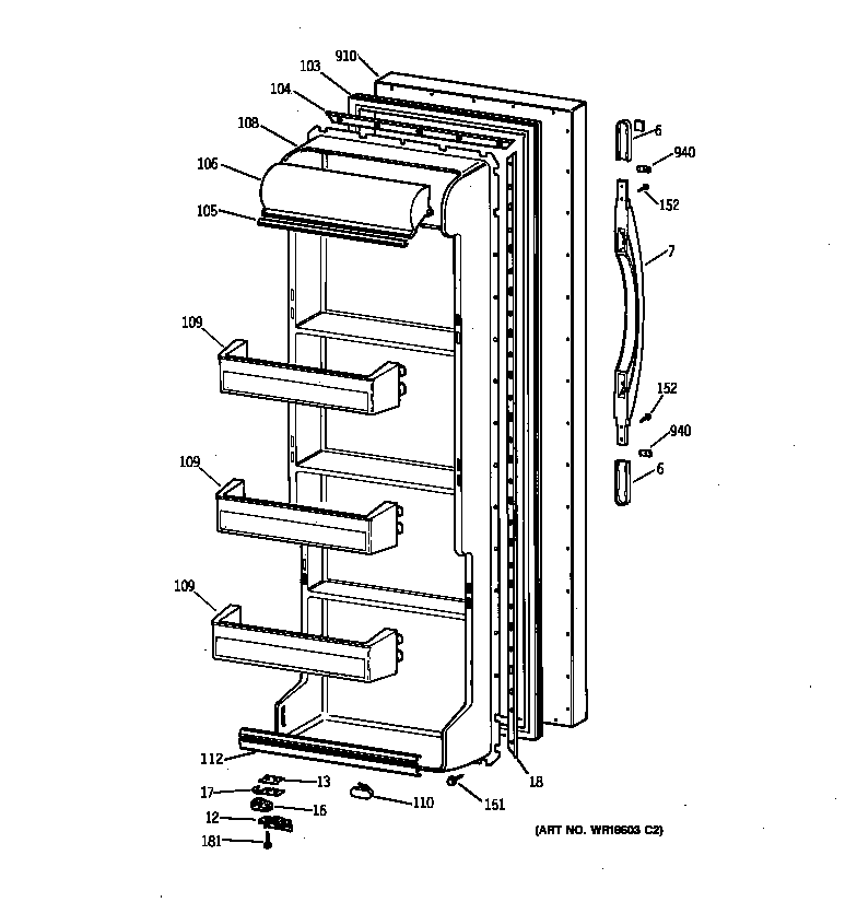 GE TFX22GRBCWW fresh food door diagram