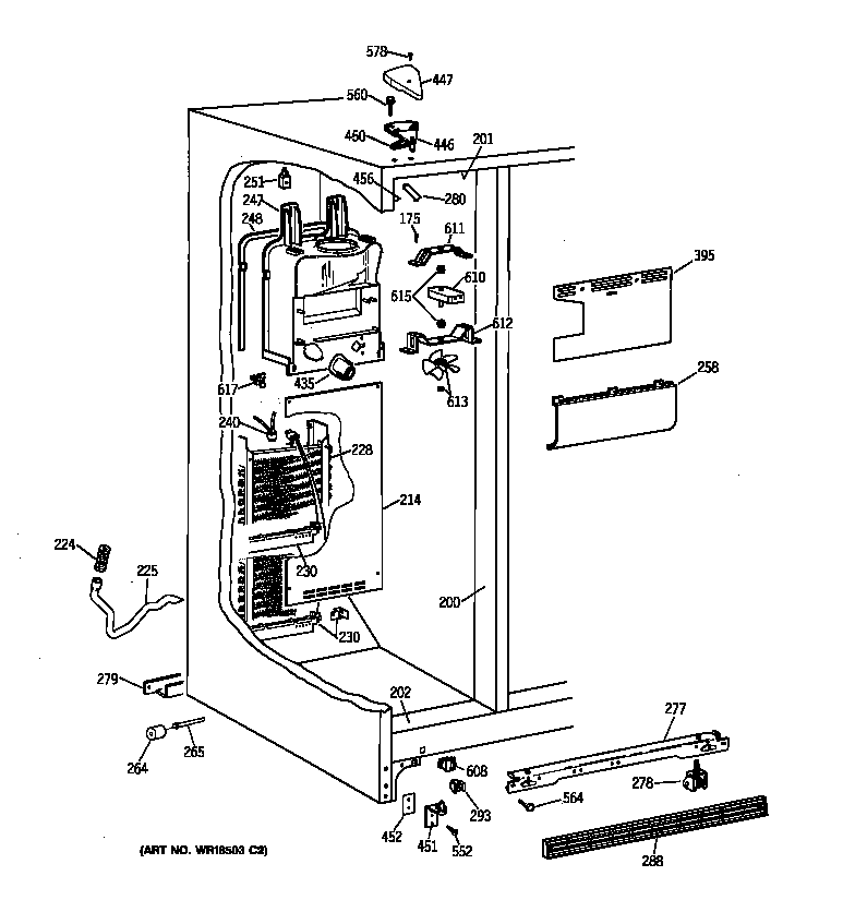 GE TFX22GRBCWW freezer section diagram
