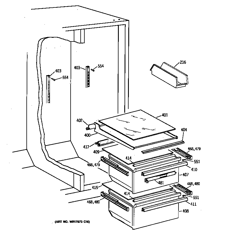 GE TFX22GRBCWW fresh food section diagram