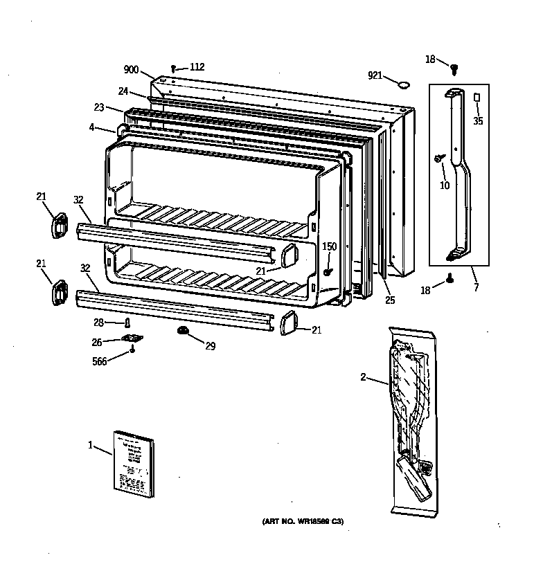 GE TBX18CIBRRAA freezer door diagram