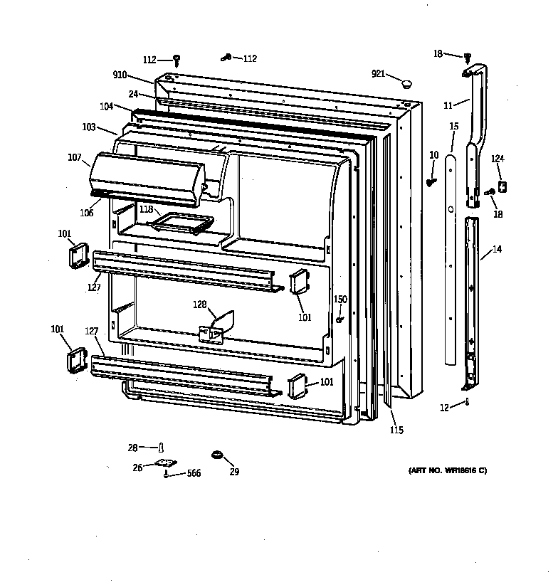 GE TBX18CIBRRAA fresh food door diagram