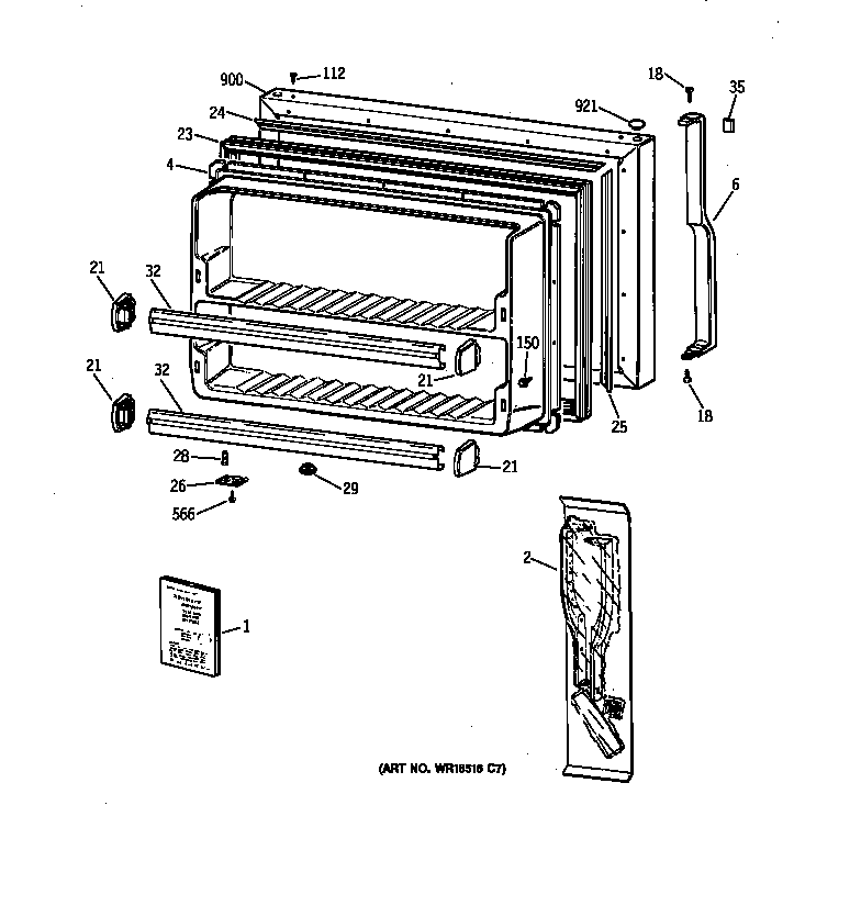 GE TBX18JABQRAA freezer door diagram