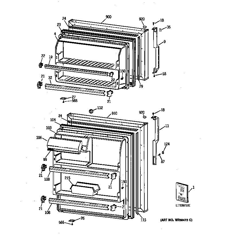 GE TBT18NIBJRAA doors diagram