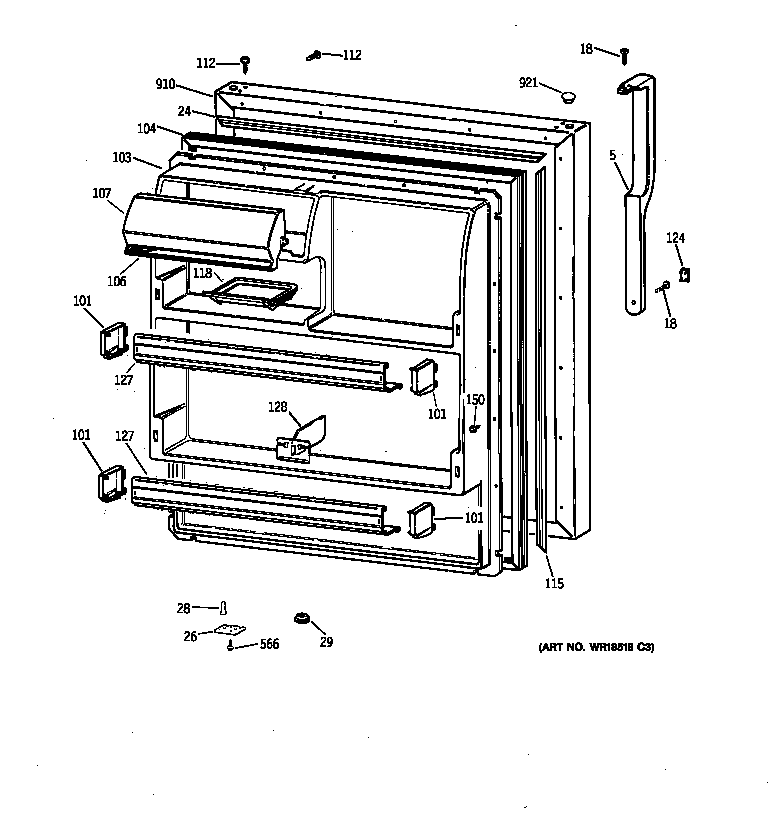 GE TBX18JIBRRBB fresh food door diagram